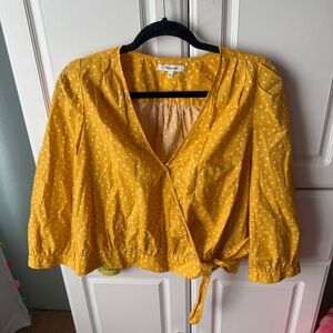 Madewell Yellow Stars Wrap Tie Blouse